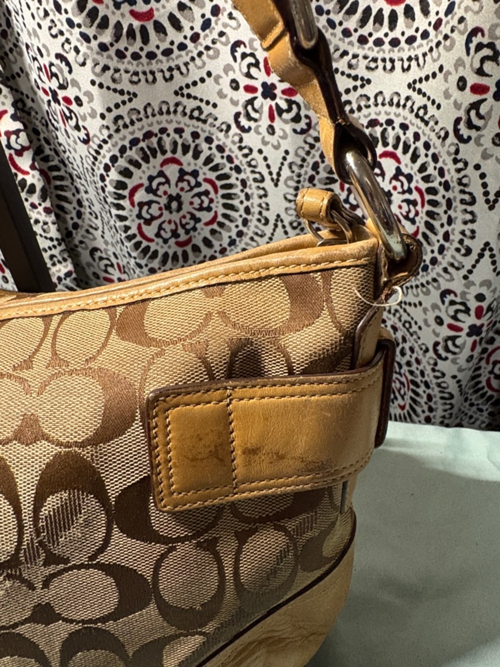 Coach Soho Signature Khaki Brown Buckle Hobo Shoulder Bag J05K-7077 - Picture 6 of 13